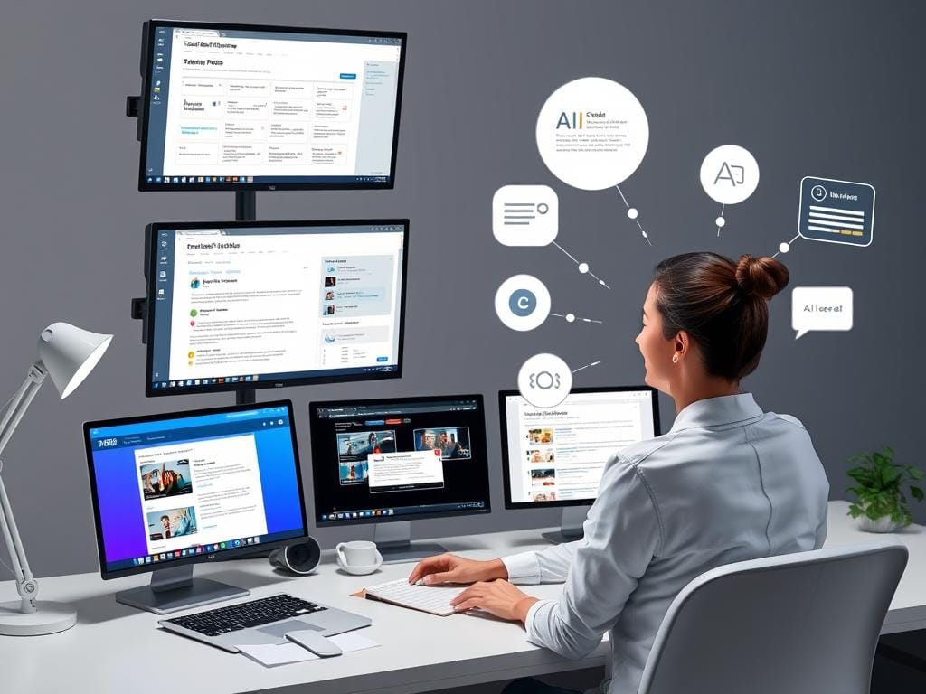 Content creator implementing multi-faceted content strategy with AI tools