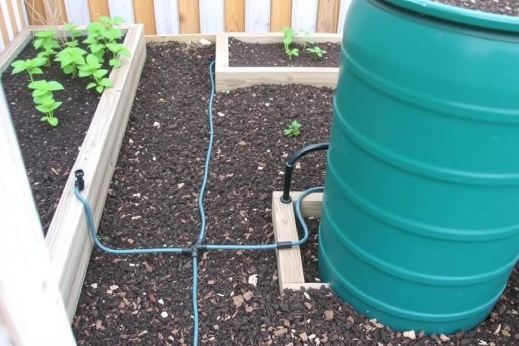 Drip irrigation system in a small garden with water-saving features