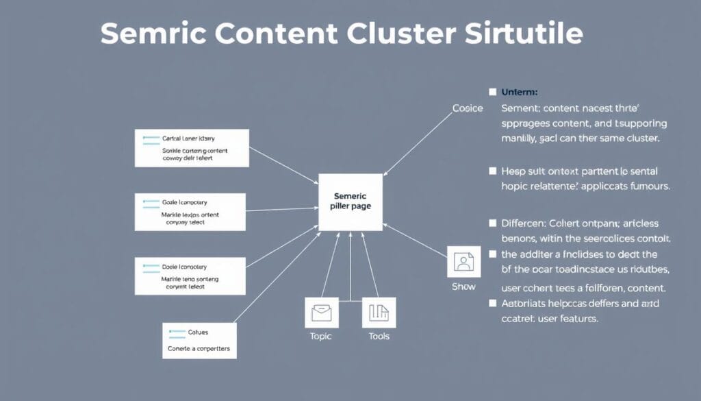 Semantic content cluster structure showing pillar content and supporting topics