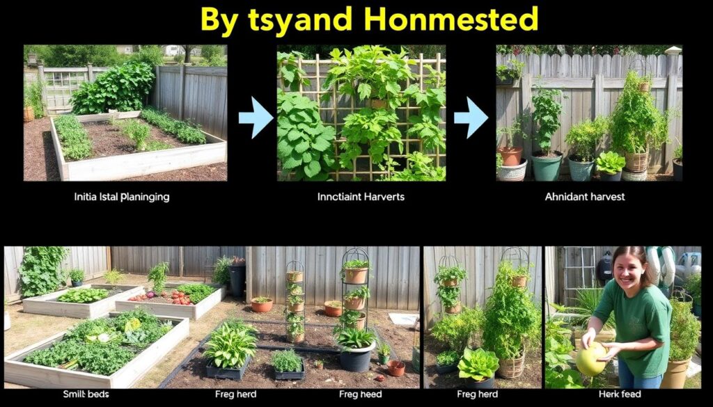 Thriving backyard homestead with diverse food production in limited space