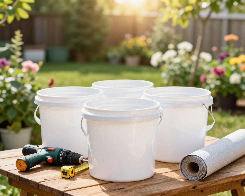 preparing buckets for drainage